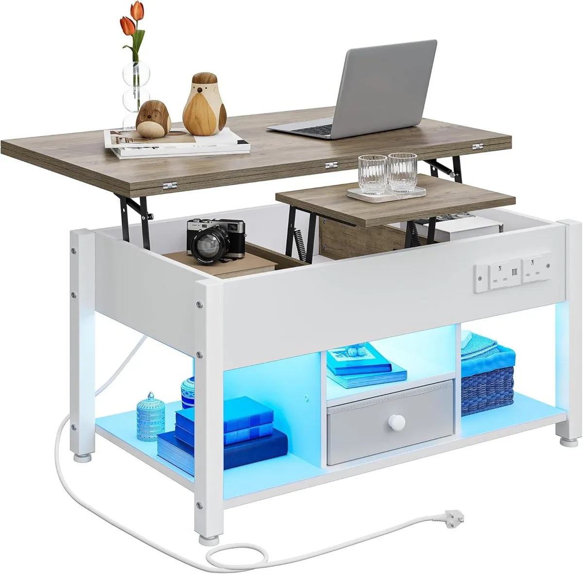 Folding Lift Top Coffee Table with Drawer 4-in-1 - Image 3