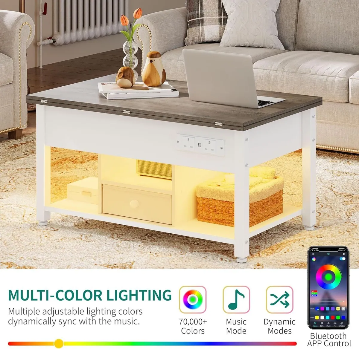 Folding Lift Top Coffee Table with Drawer 4-in-1 - Image 4