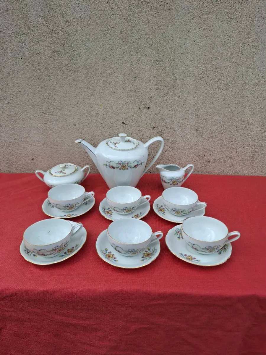 Floral china tea set with cups - Image 2