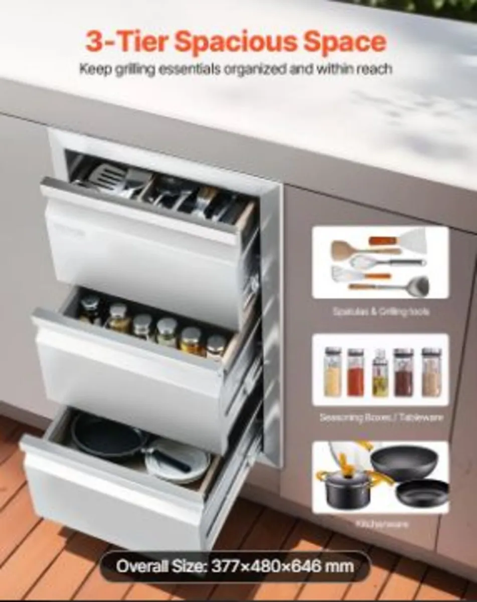 201 Stainless Steel Triple Access Drawer - Image 2
