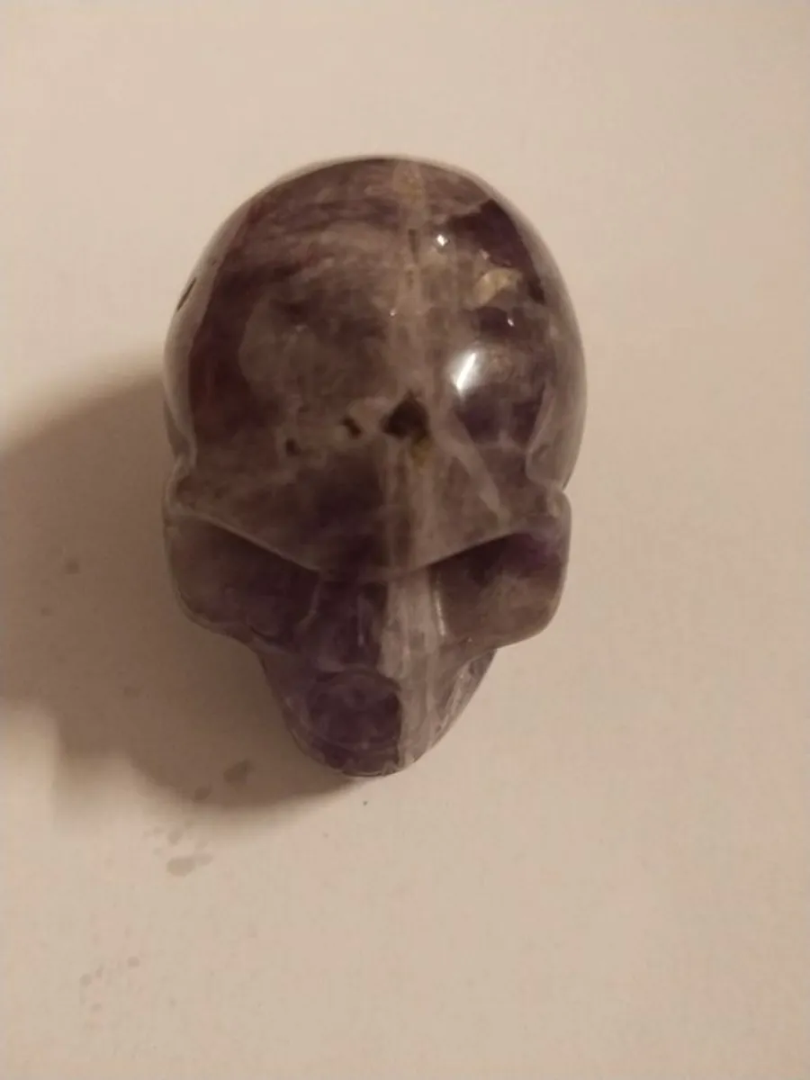Large Amethyst Gemstone Skull  Hand-Carved Crystal Figurine - Image 3