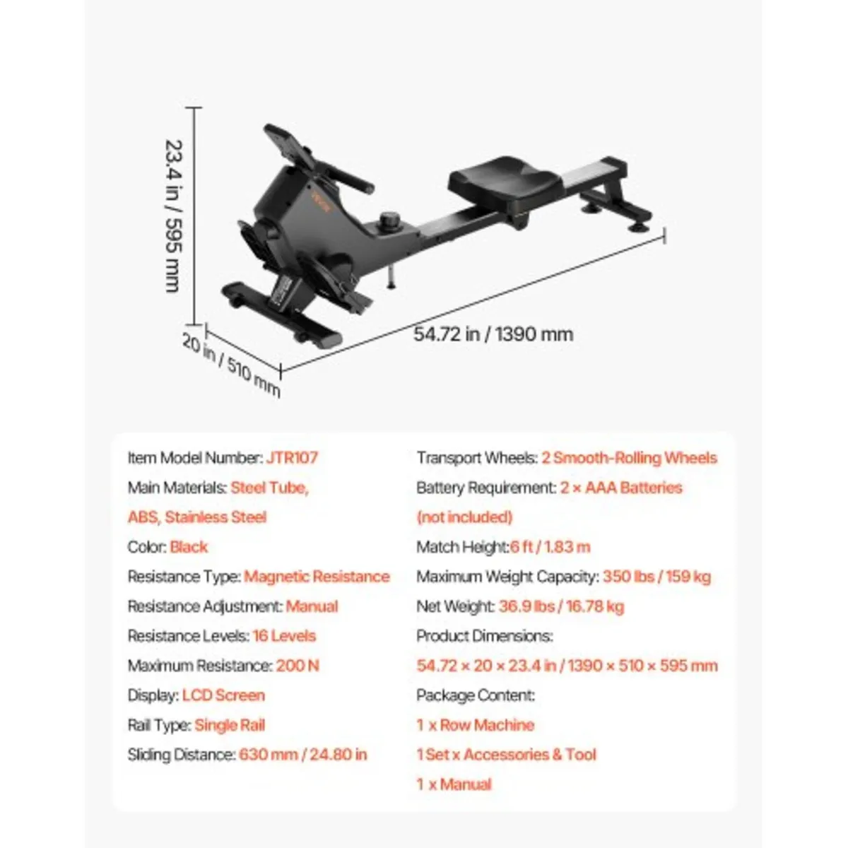 Magnetic Rowing Machine,16-Level Quiet Resistance - Image 3