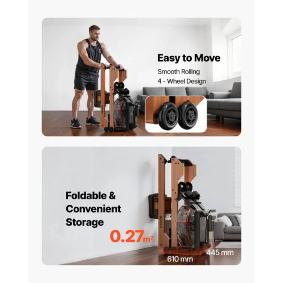 Water Rowing Machine, 6-Level Quiet Resistance, Wo - Image 2