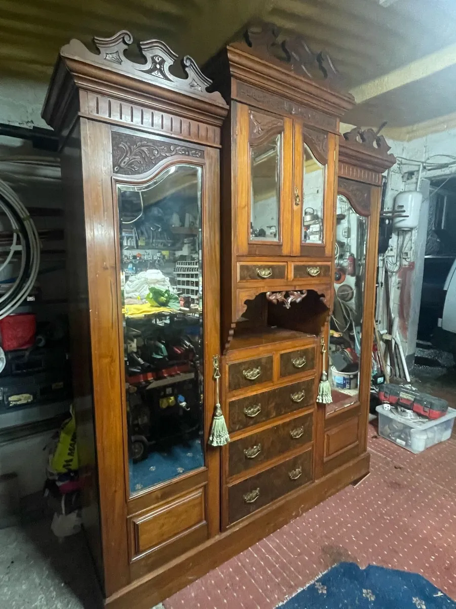 Late Victorian Walnut Triple Wardrobe - Image 1