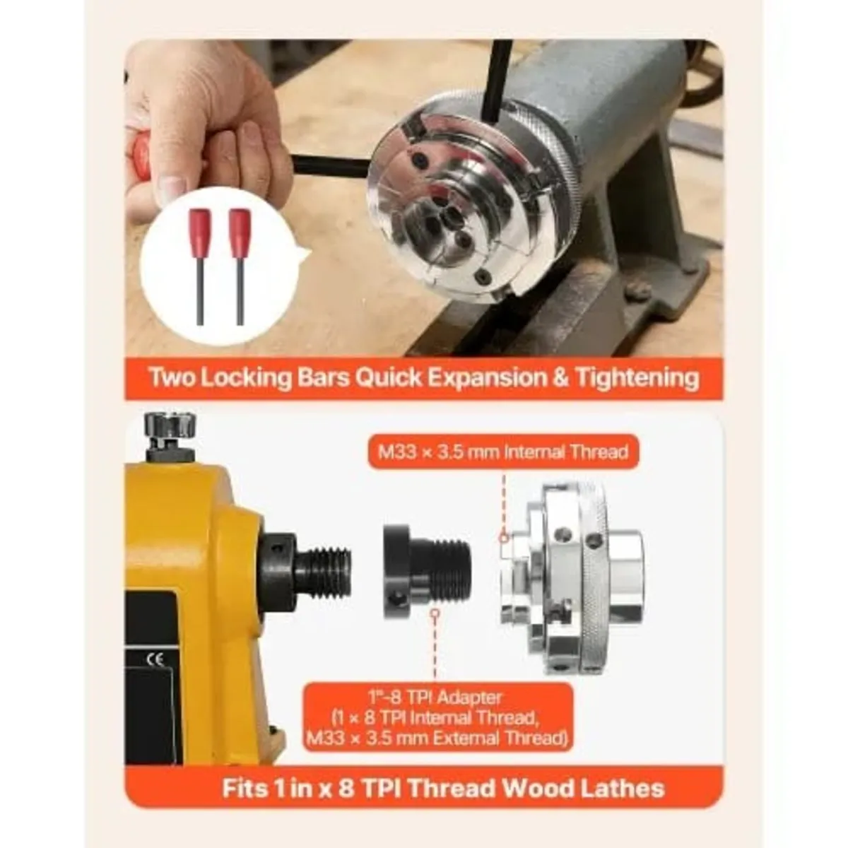 4 Inch Wood Lathe Chuck, 4-Jaw, Self-Centering Woo - Image 3