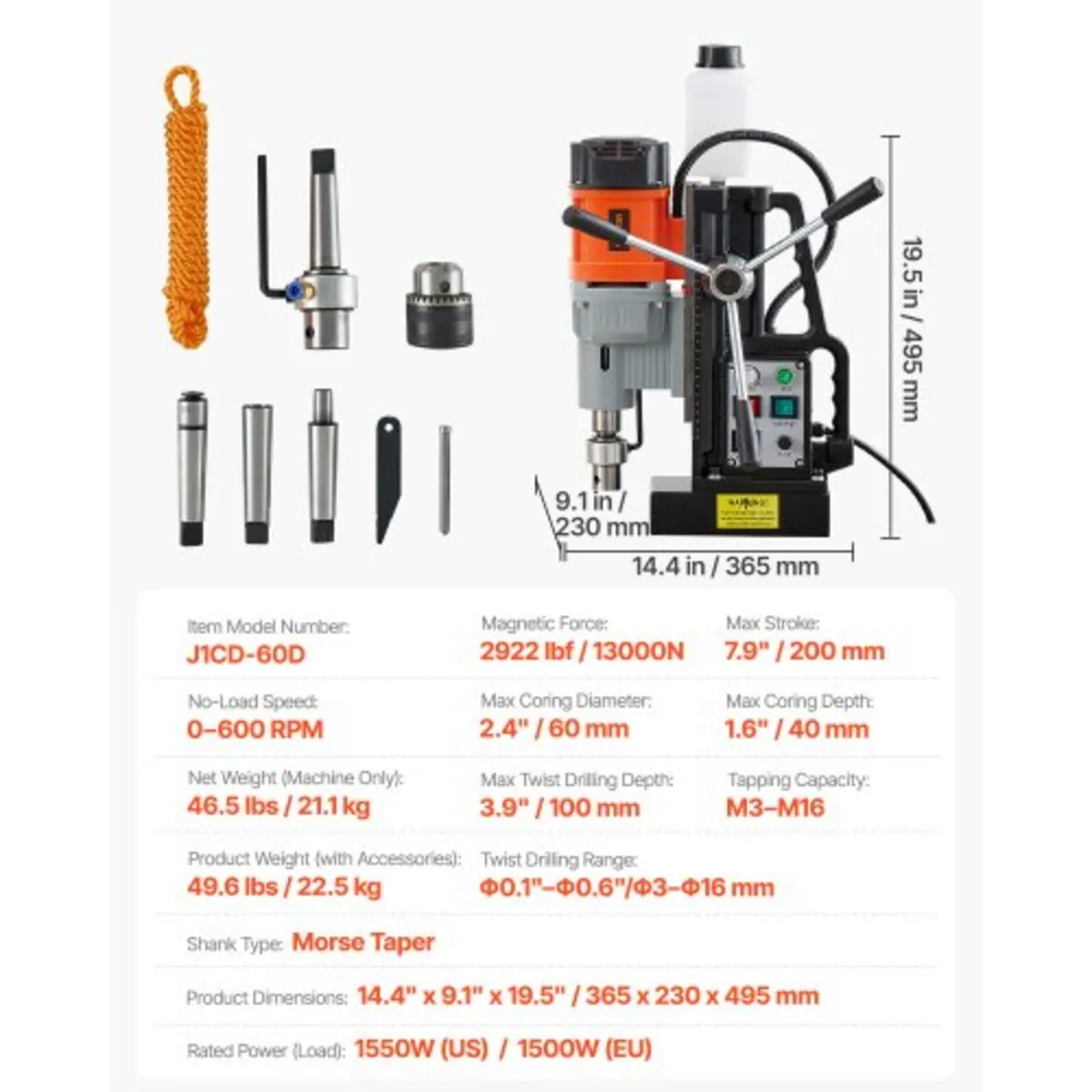 Magnetic Drill Press, 1500 W, 60 mm Boring Diamete - Image 2
