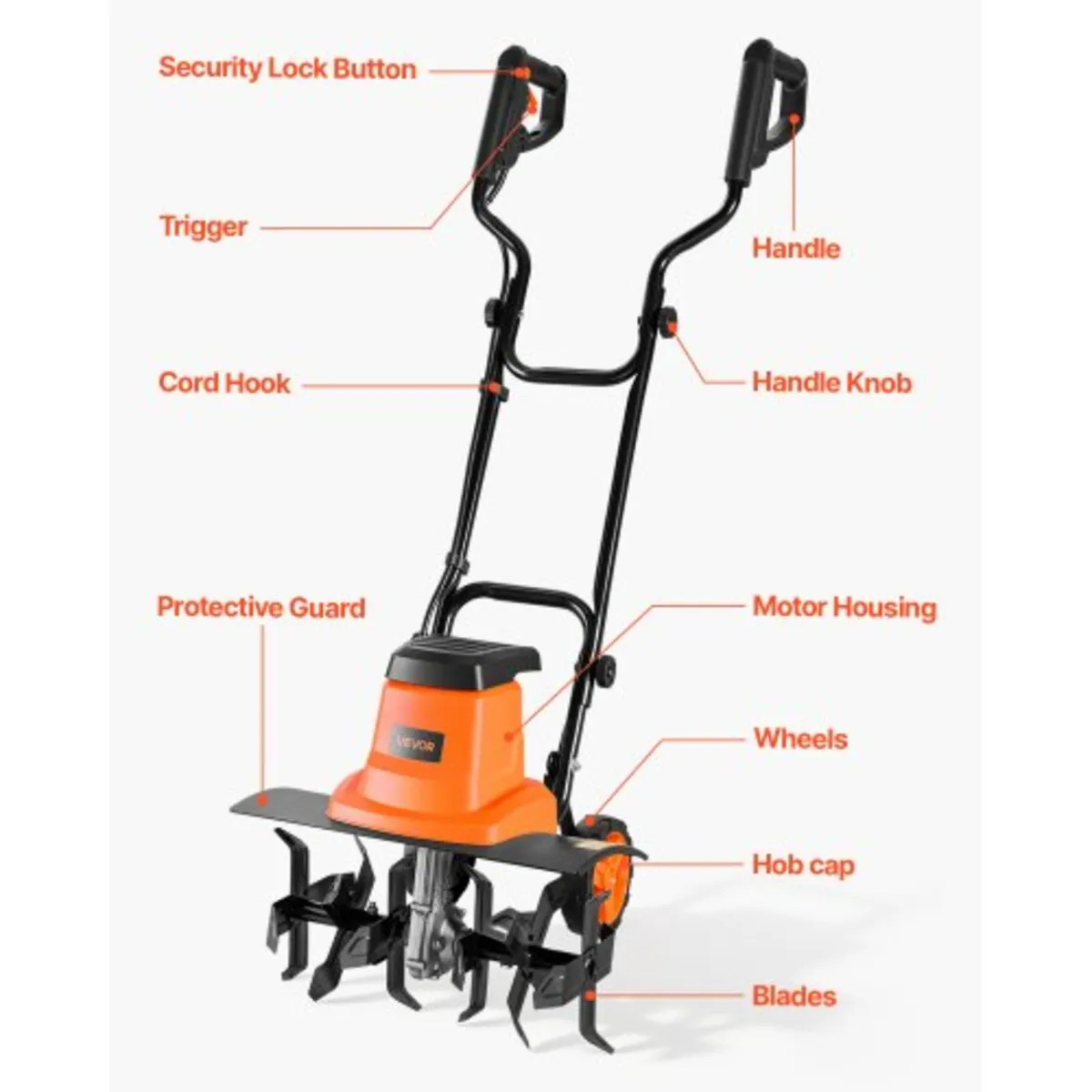 Corded Electric Tiller, 45cm Tilling Width Garden - Image 2