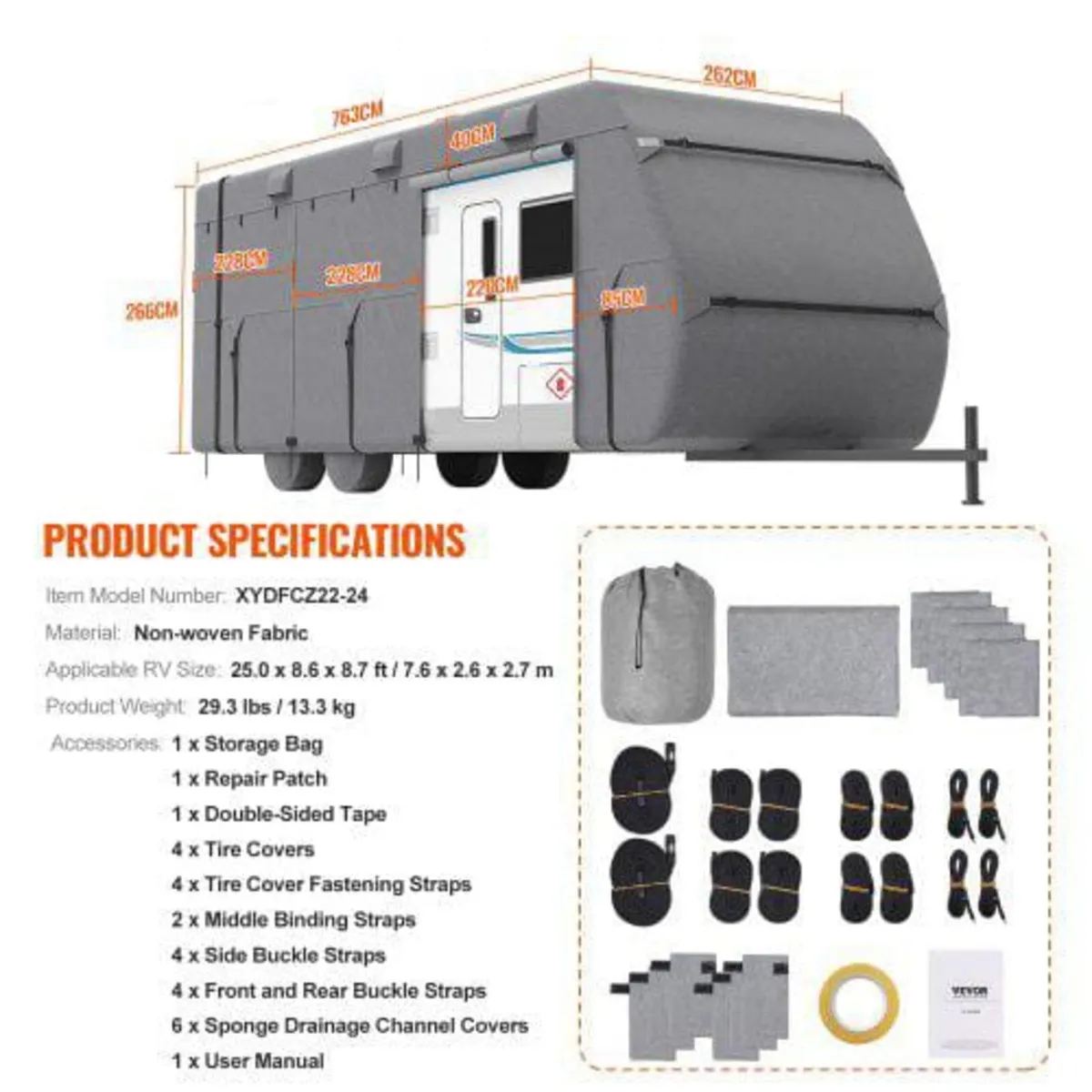 Trailer Travel RV Cover 671.6-731.5 cm Class A Cam - Image 4