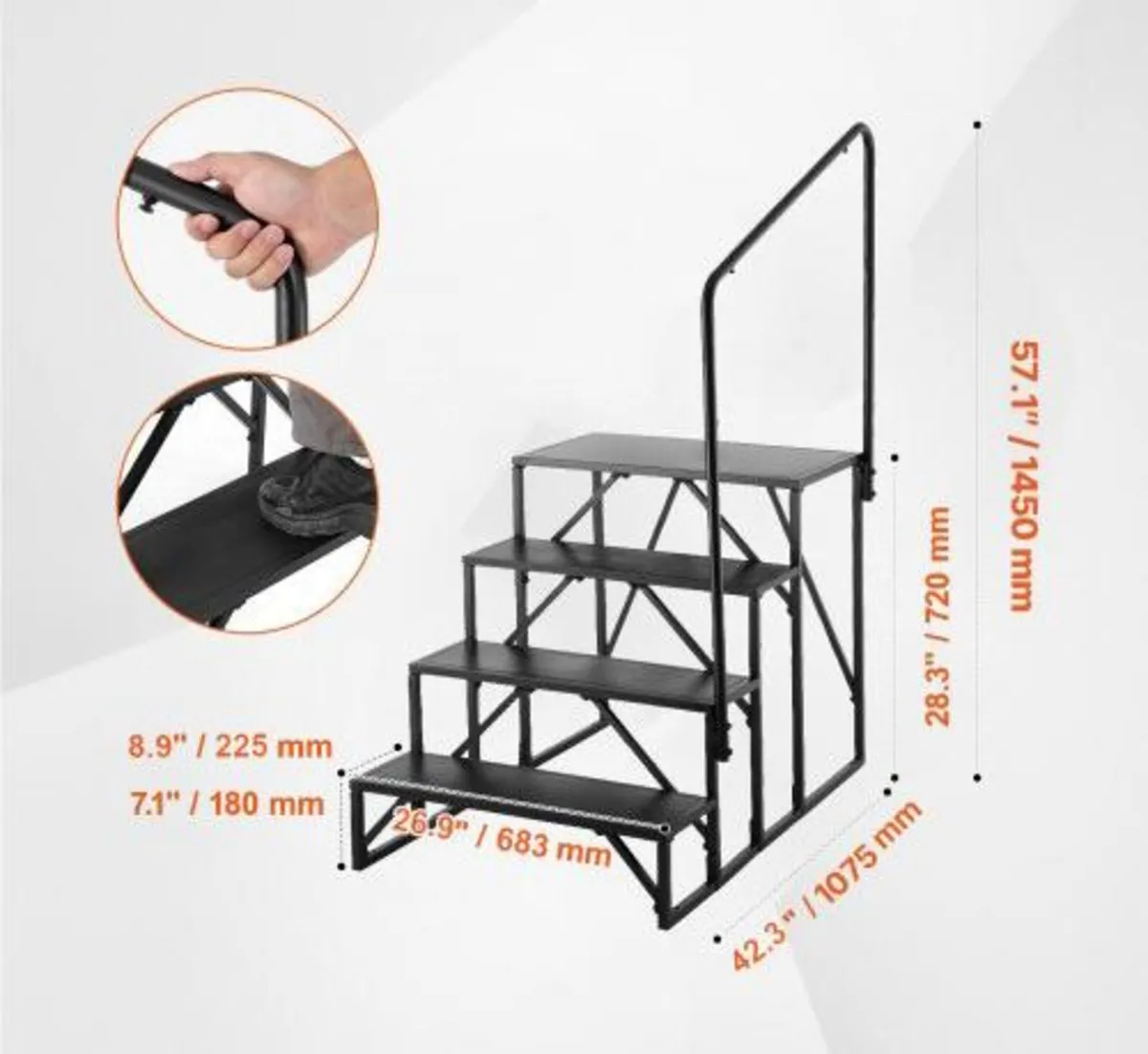 RV Steps, 4-Step RV Stairs, 440 LBS/199.6 kg Load - Image 4