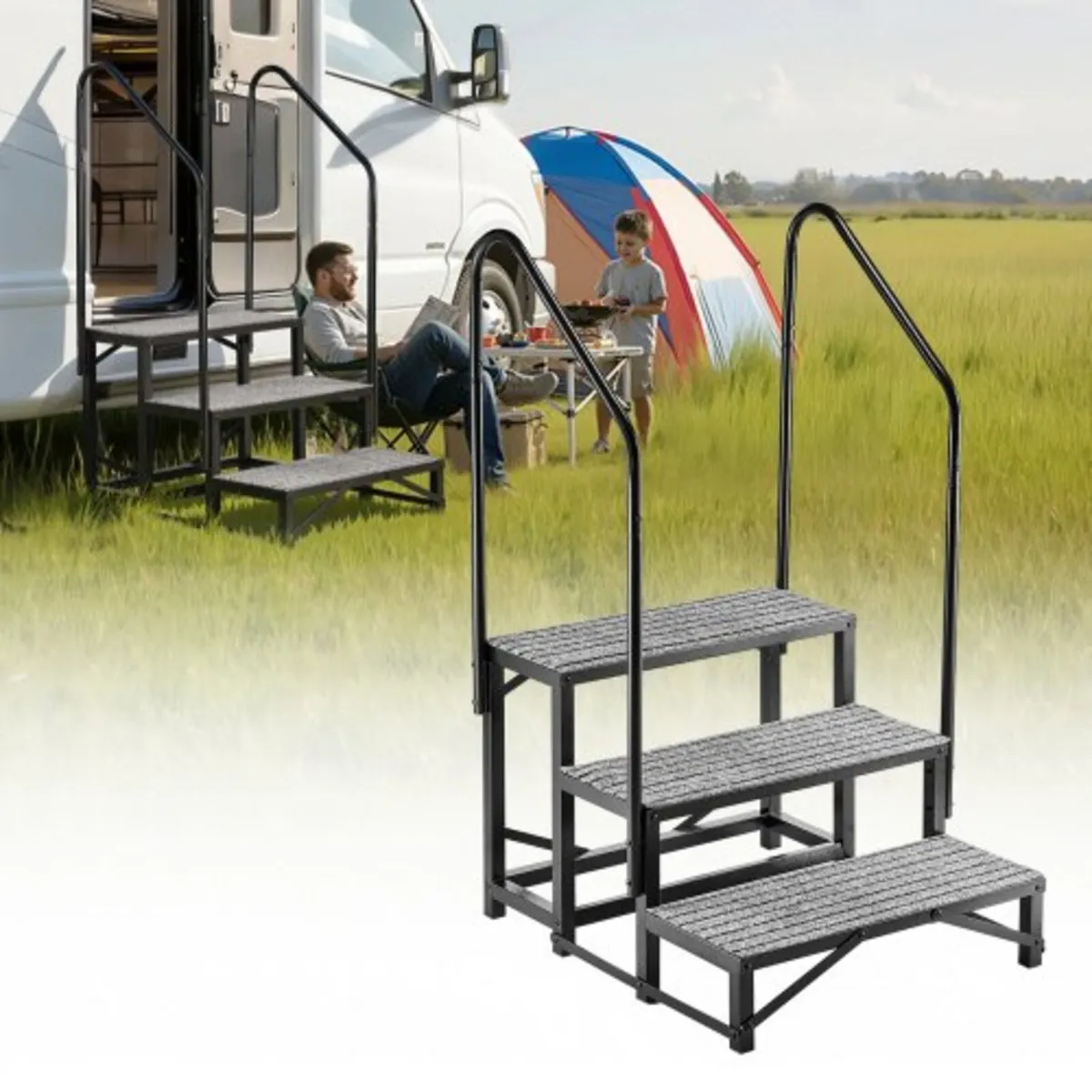 RV Steps with Dual Handrails, 3 Steps, 300 kg Load - Image 1