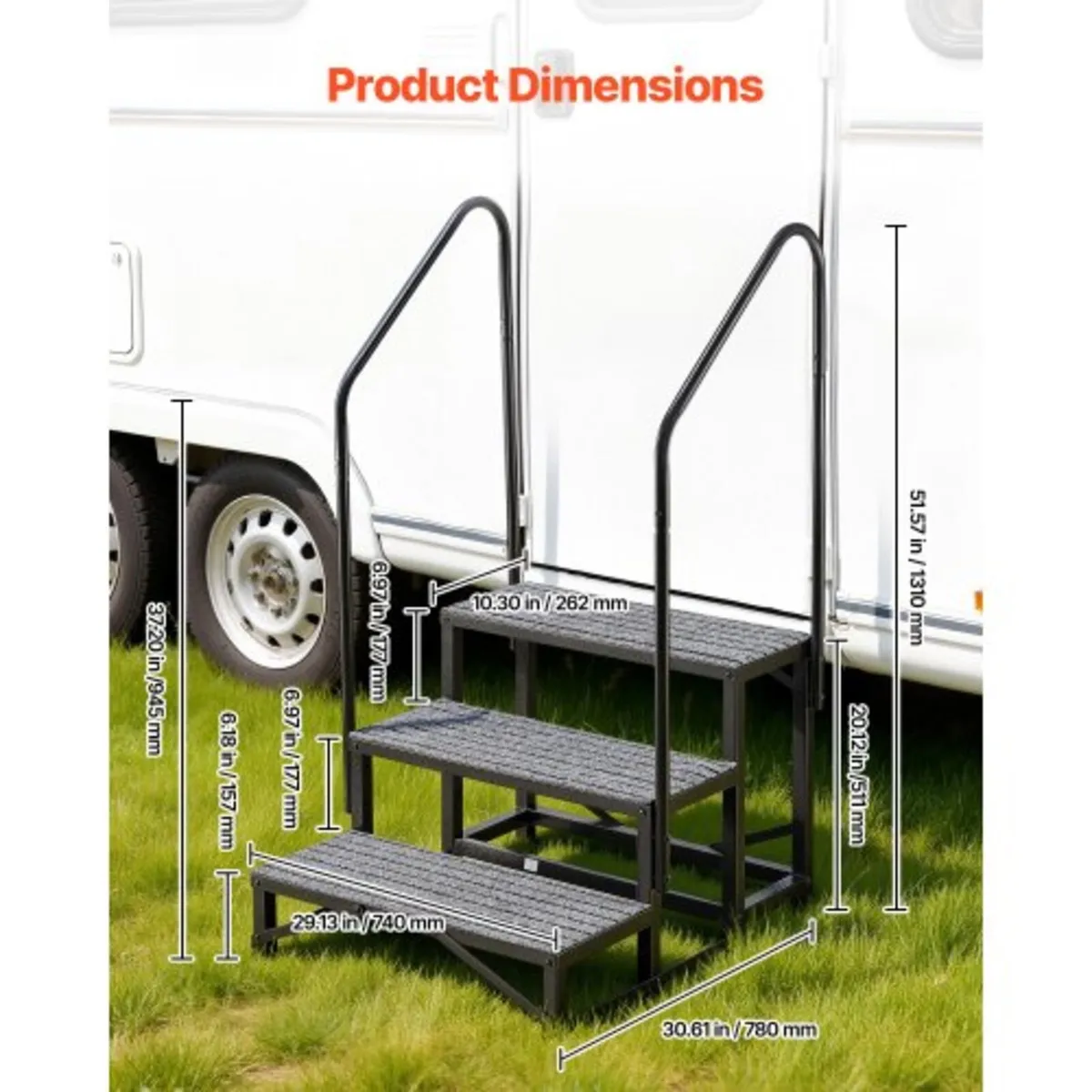 RV Steps with Dual Handrails, 3 Steps, 300 kg Load - Image 3