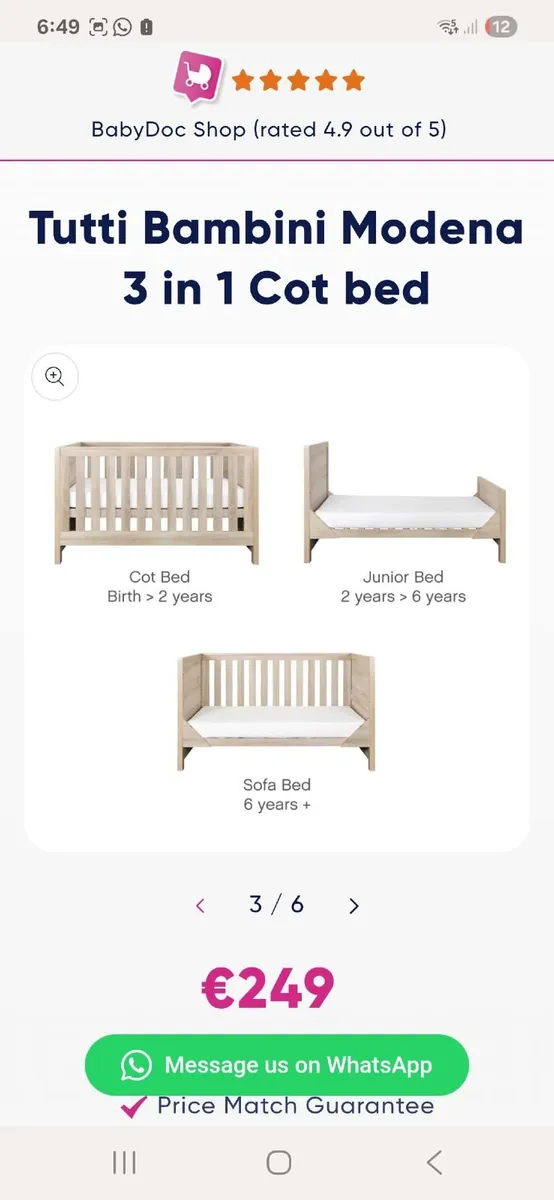 Tutti bambini cotbed, changing unit and mattress - Image 2