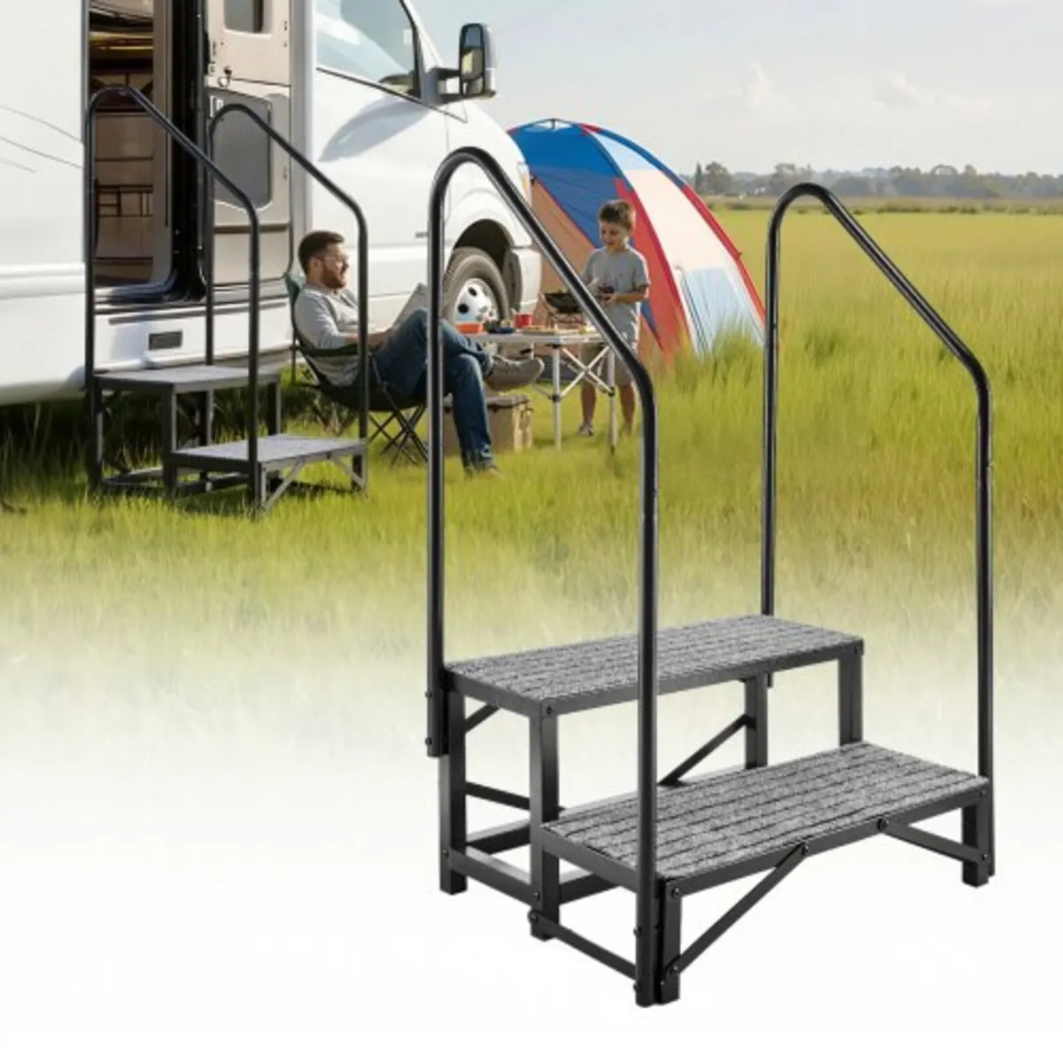 RV Steps with Dual Handrails, 2 Steps, 300 kg Load - Image 1
