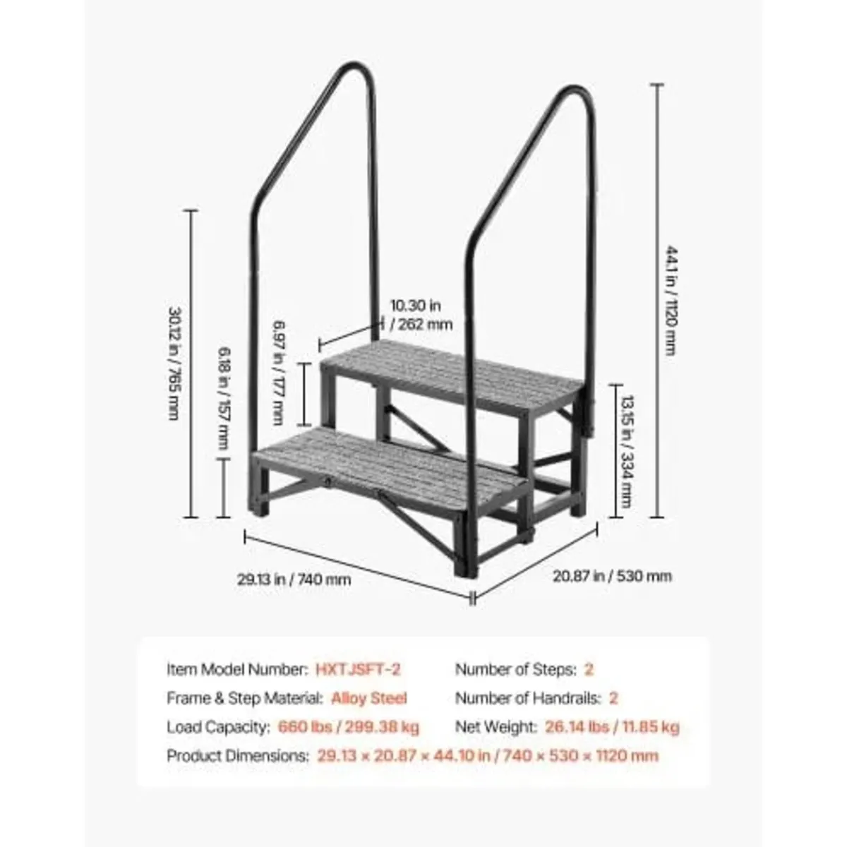 RV Steps with Dual Handrails, 2 Steps, 300 kg Load - Image 2