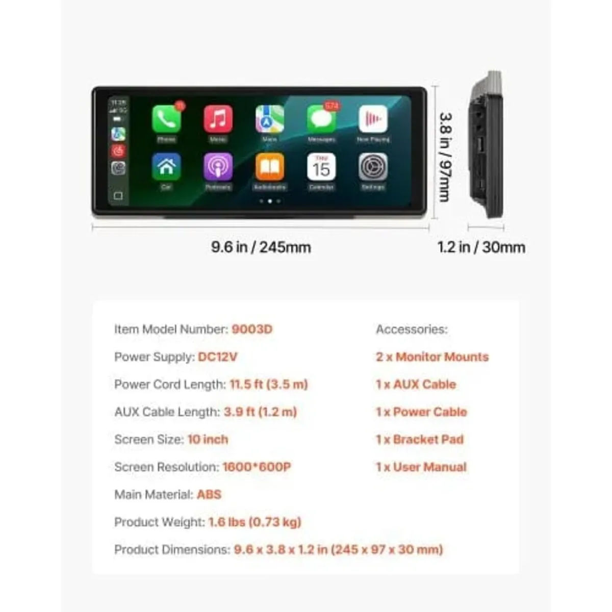 Wireless Car Stereo, 254 mm HD Portable Radio Touc - Image 2