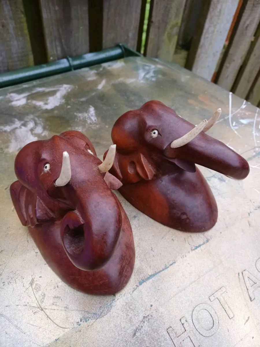 Vintage Handcarved Elephant Wall Plaques - Image 2