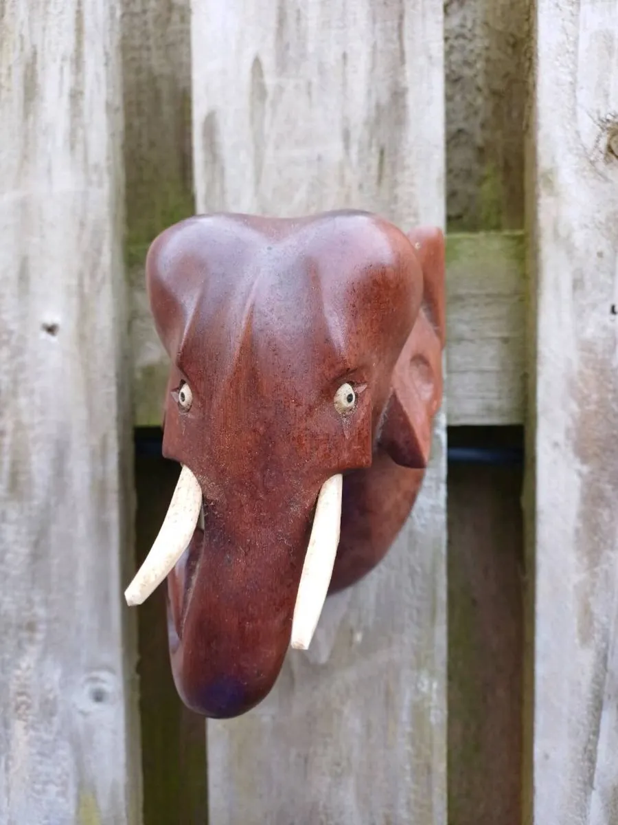 Vintage Handcarved Elephant Wall Plaques - Image 3