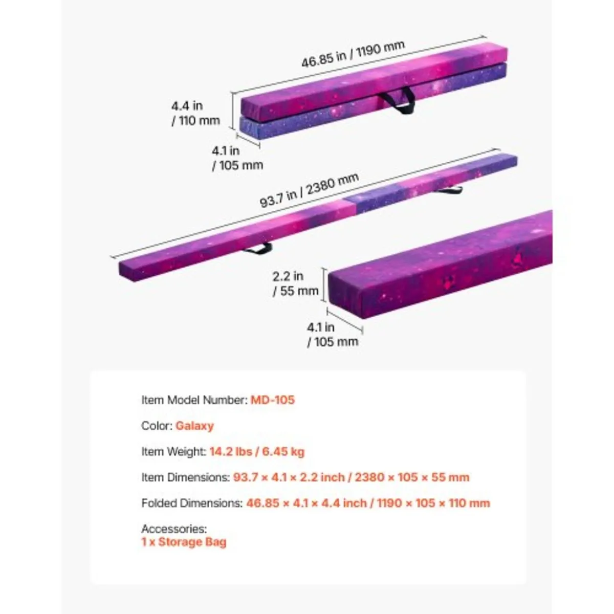 8FT Folding Balance Beam for Kids, 136.1KG Stable - Image 2