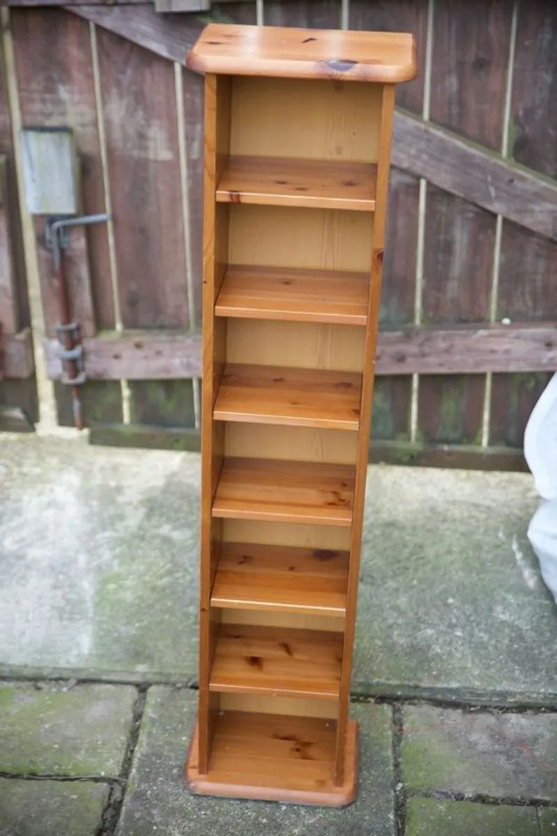 Slim Solid Pine CD/DVD Storage Tower Narrow Bookcase - Image 2