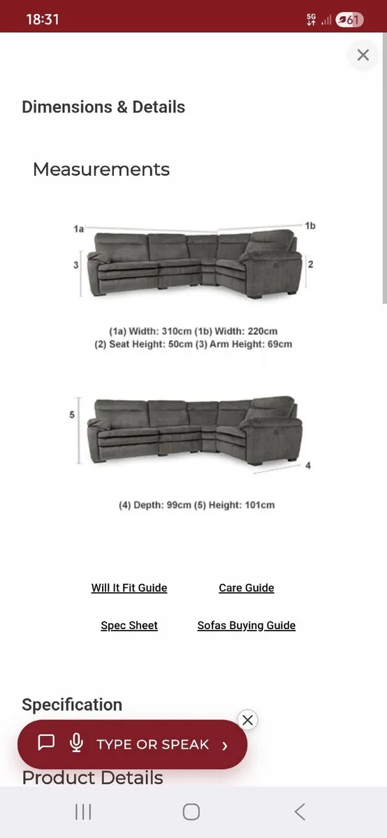 Valentino grey fabric recliner powered sofa - Image 1