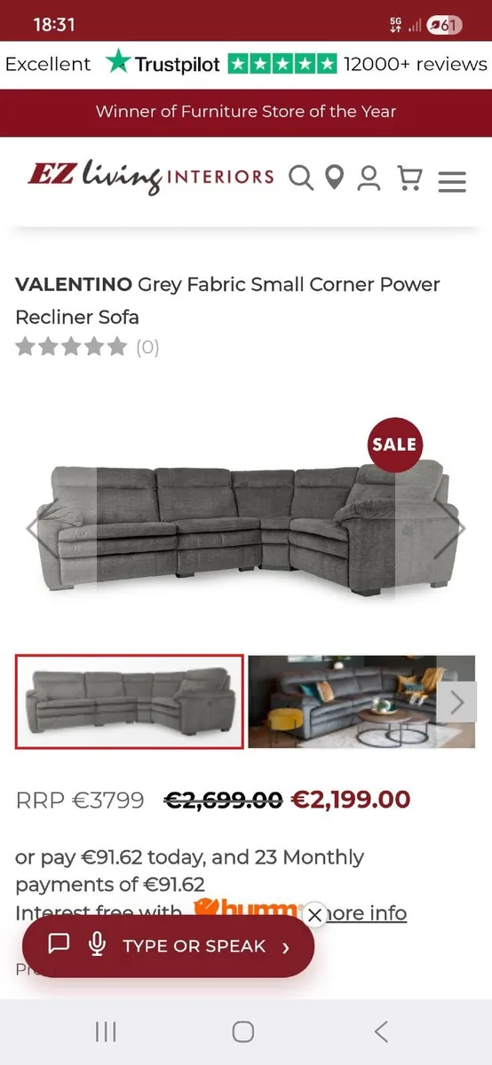 Valentino grey fabric recliner powered sofa - Image 2