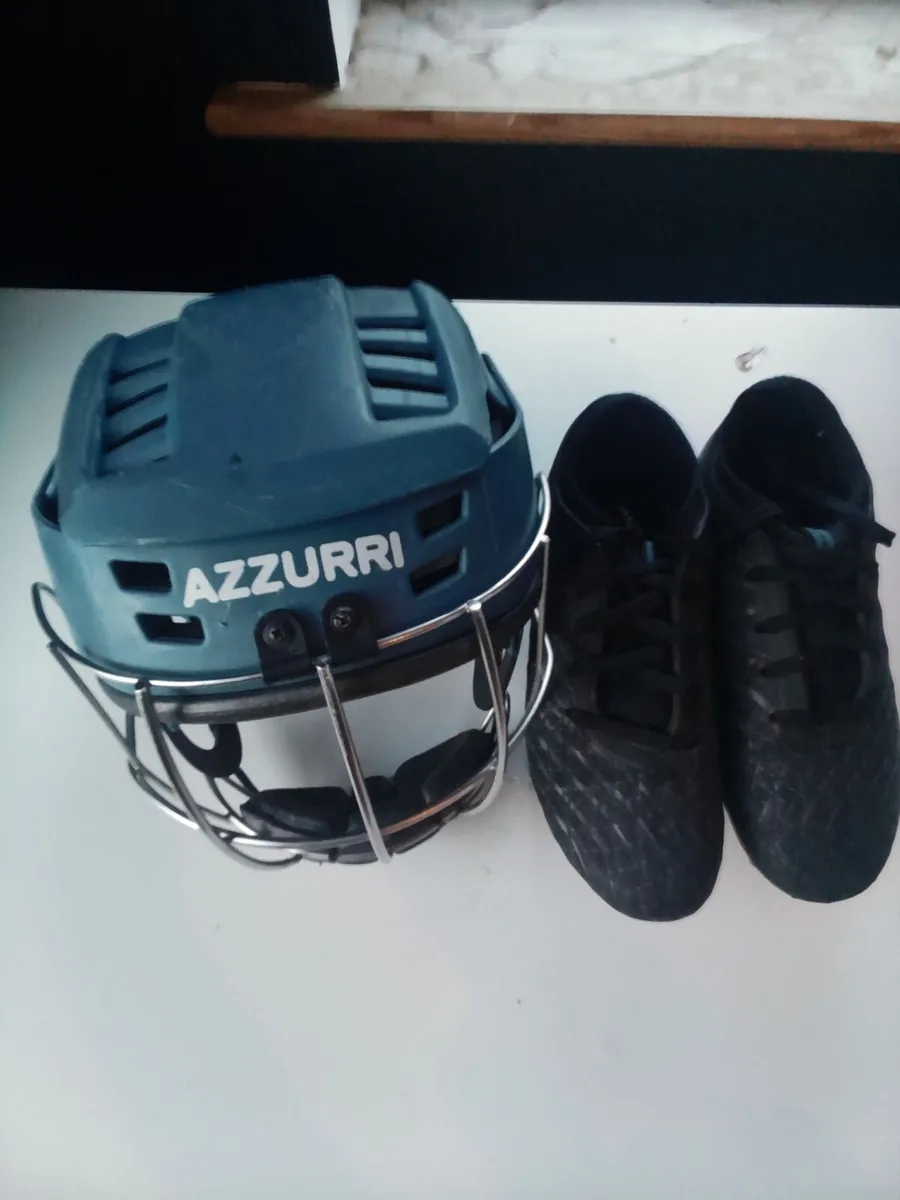 Kids Azzurri Helmet and underArmor boots size 3 - Image 1