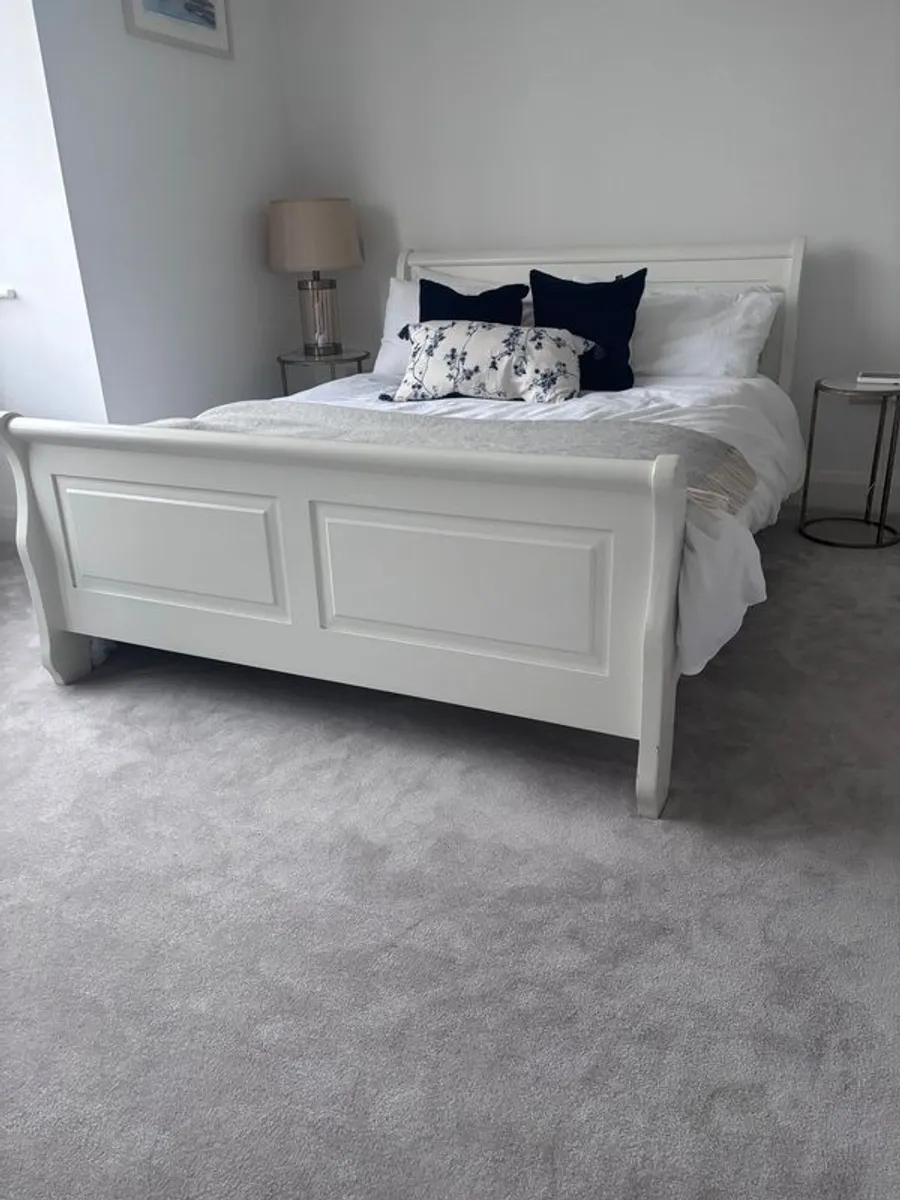 White Sleigh Bed Frame (Wooden Painted) - Standard Double - Image 1