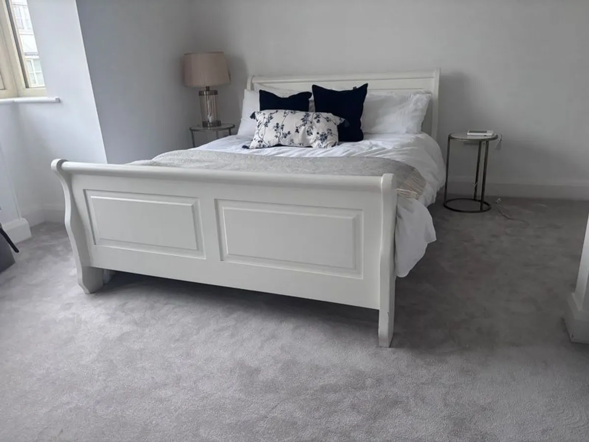 White Sleigh Bed Frame (Wooden Painted) - Standard Double - Image 2