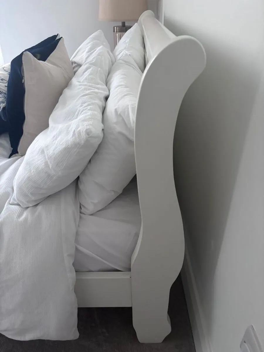 White Sleigh Bed Frame (Wooden Painted) - Standard Double - Image 3