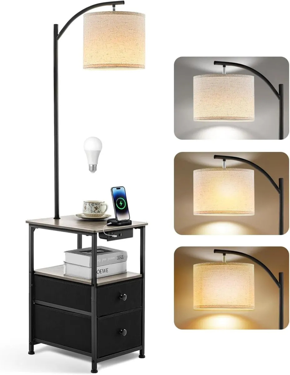Floor Lamp with 2 Drawers Nightstand USB Type-C - Image 1