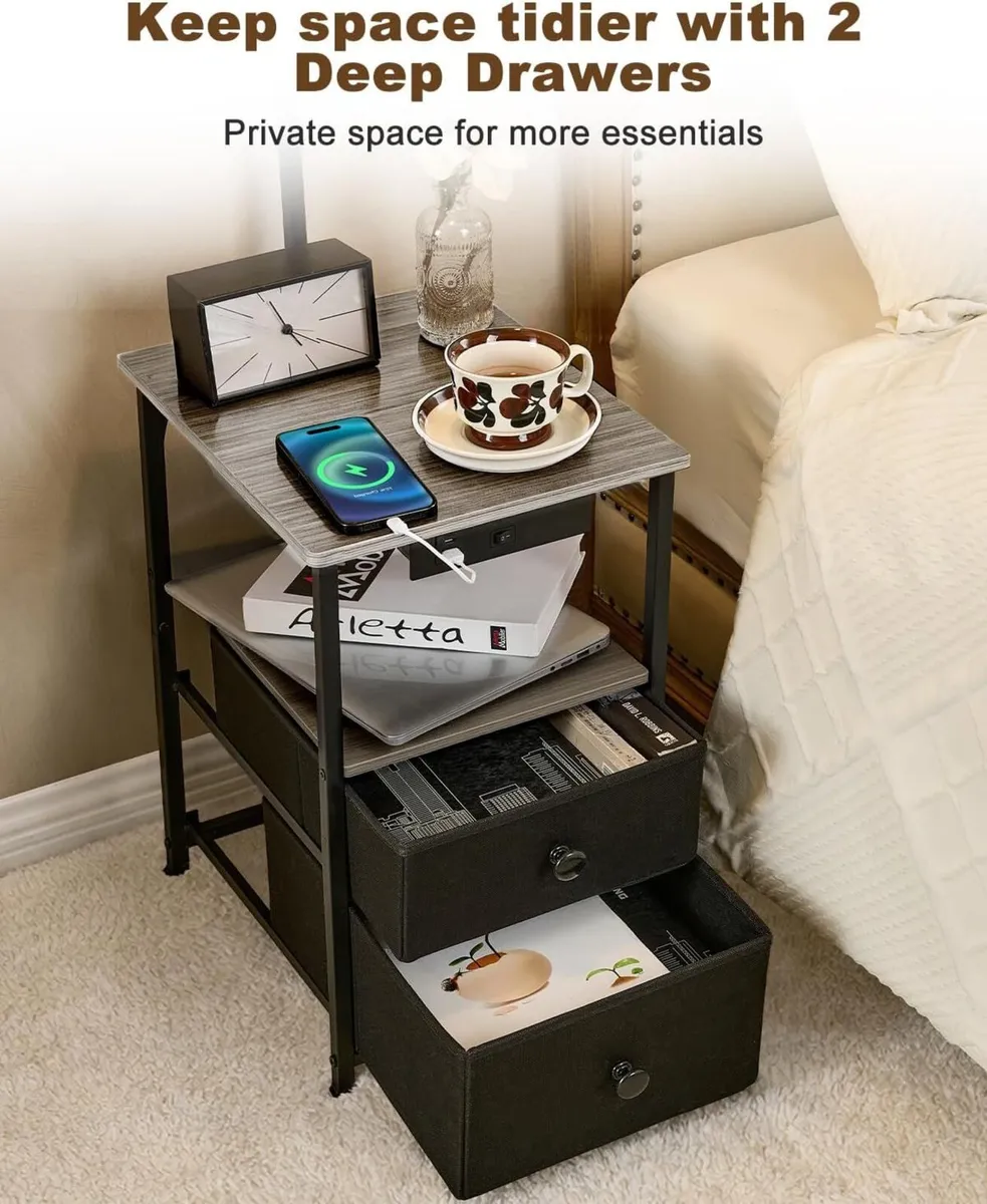 Floor Lamp with 2 Drawers Nightstand USB Type-C - Image 3