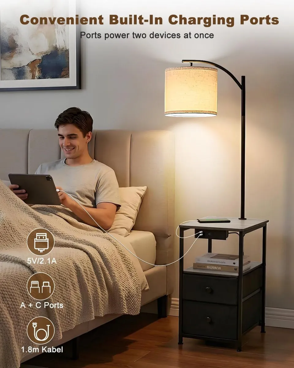 Floor Lamp with 2 Drawers Nightstand USB Type-C - Image 4