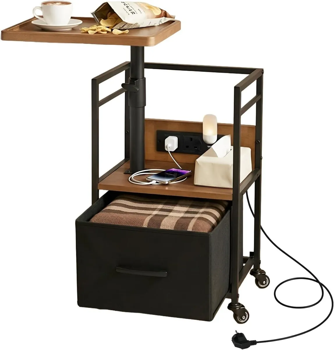 Solid Wood Bedside Table with Charging Station - Image 1