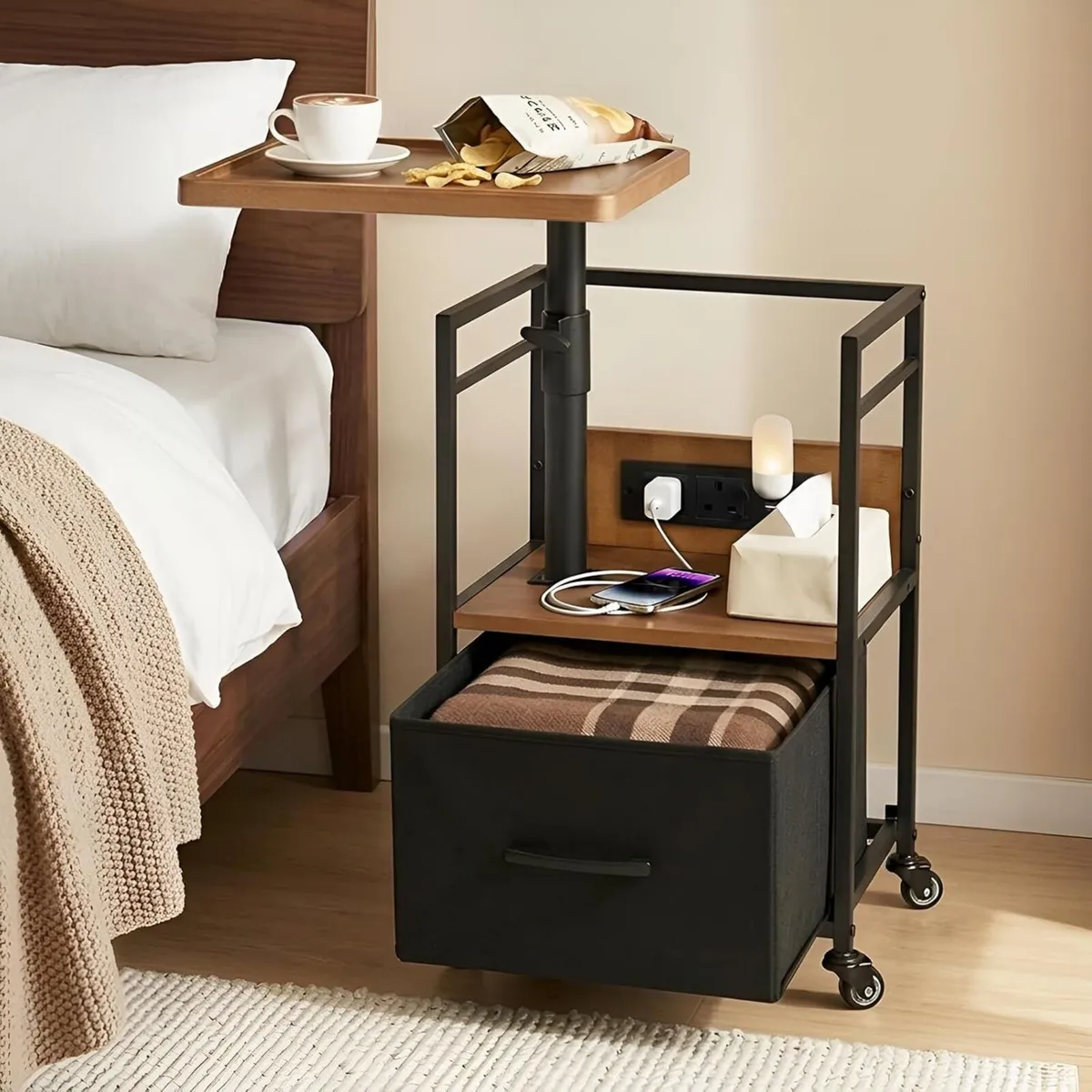 Solid Wood Bedside Table with Charging Station - Image 2