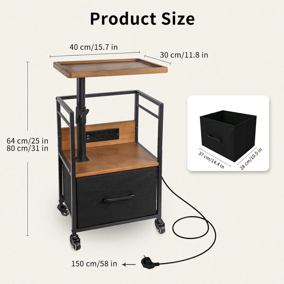Solid Wood Bedside Table with Charging Station - Image 3