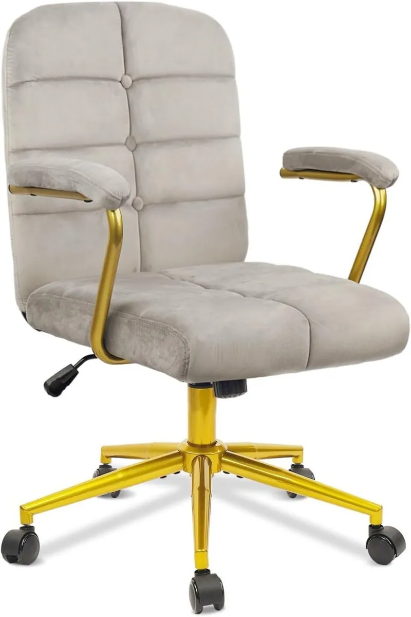 Velvet Home Office Desk Chair Fabric Upholstered - Image 1