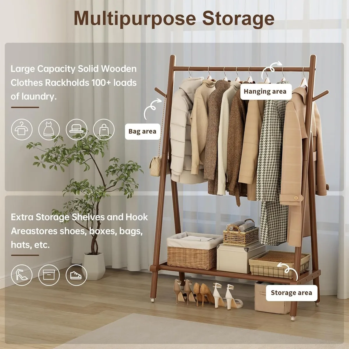 Clothes Rail Rack with Shelf and Hook Sturdy - Image 3