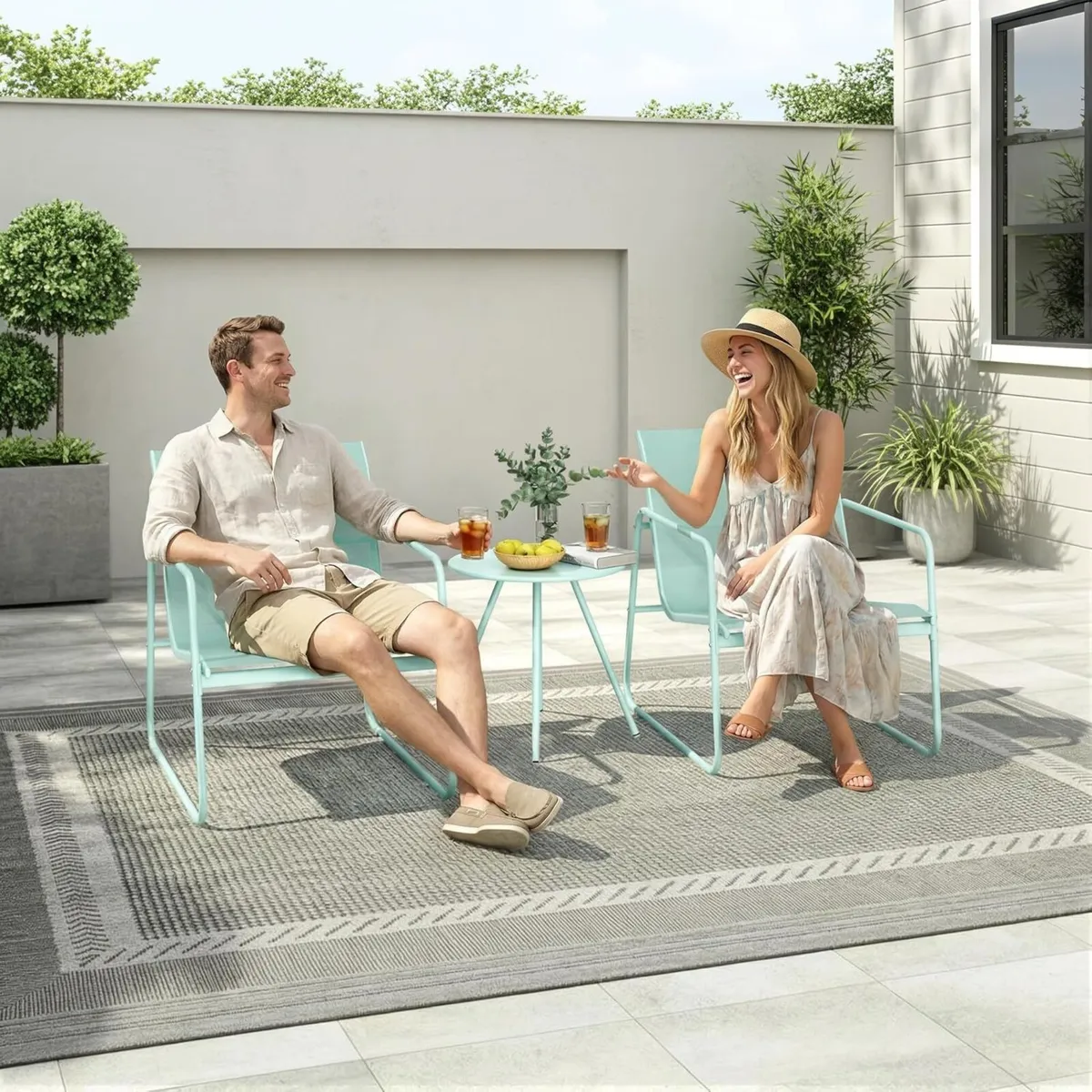 3-Piece Patio Bistro Set Garden Furniture with - Image 2