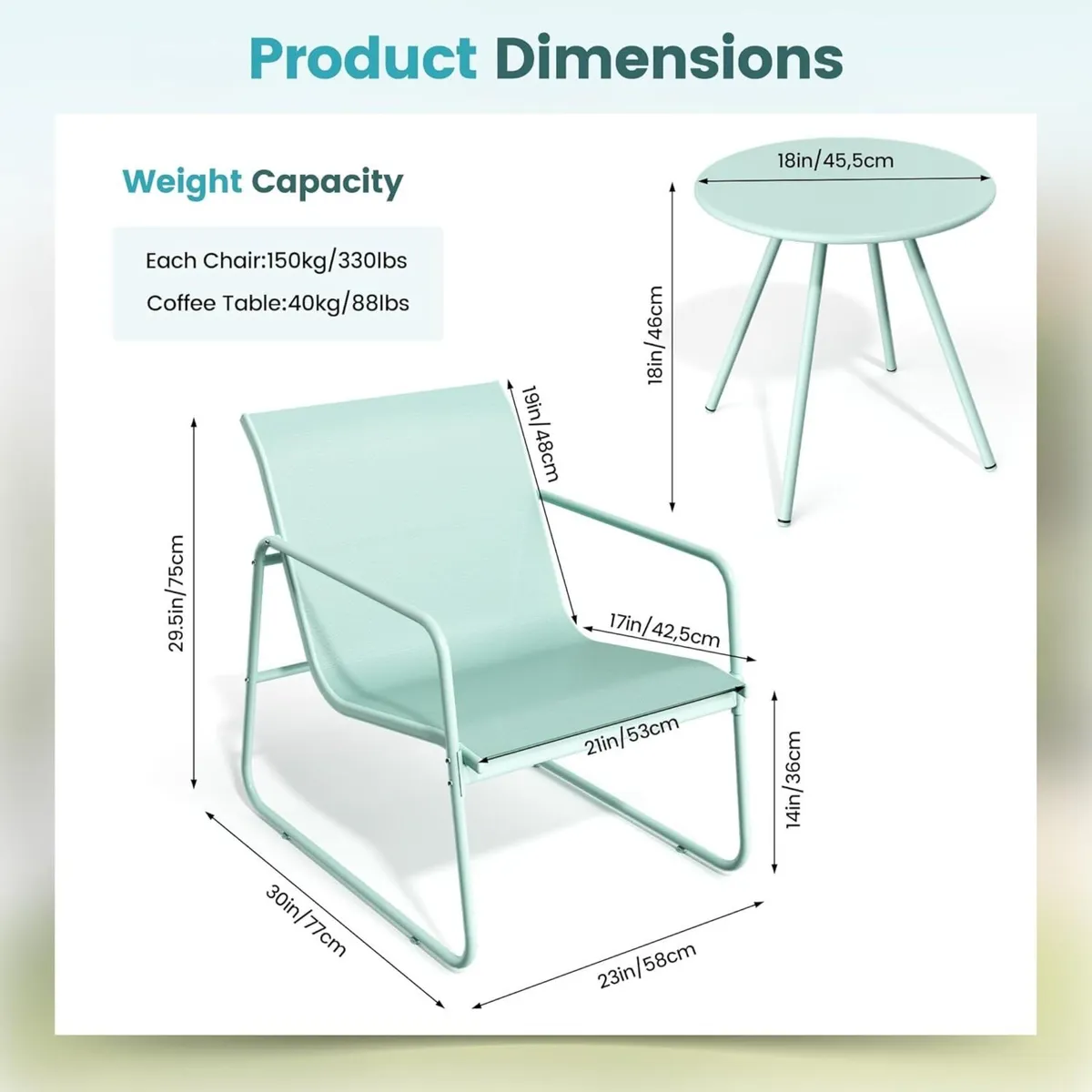 3-Piece Patio Bistro Set Garden Furniture with - Image 3