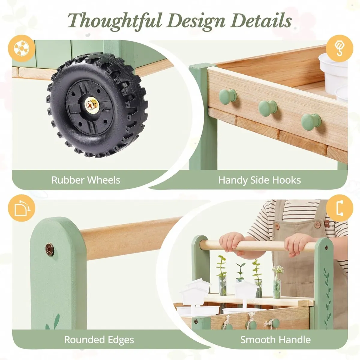 Wooden Garden Trolley for Kids Outdoor Gardening - Image 3