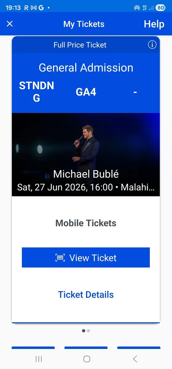 Michael Buble Concert Tickets x 2