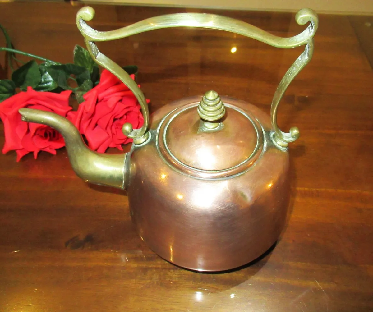 antique copper brass Kettle teapot RARE cottage - Image 2