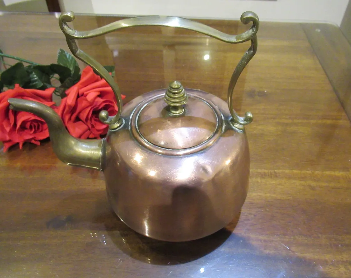 antique copper brass Kettle teapot RARE cottage - Image 4