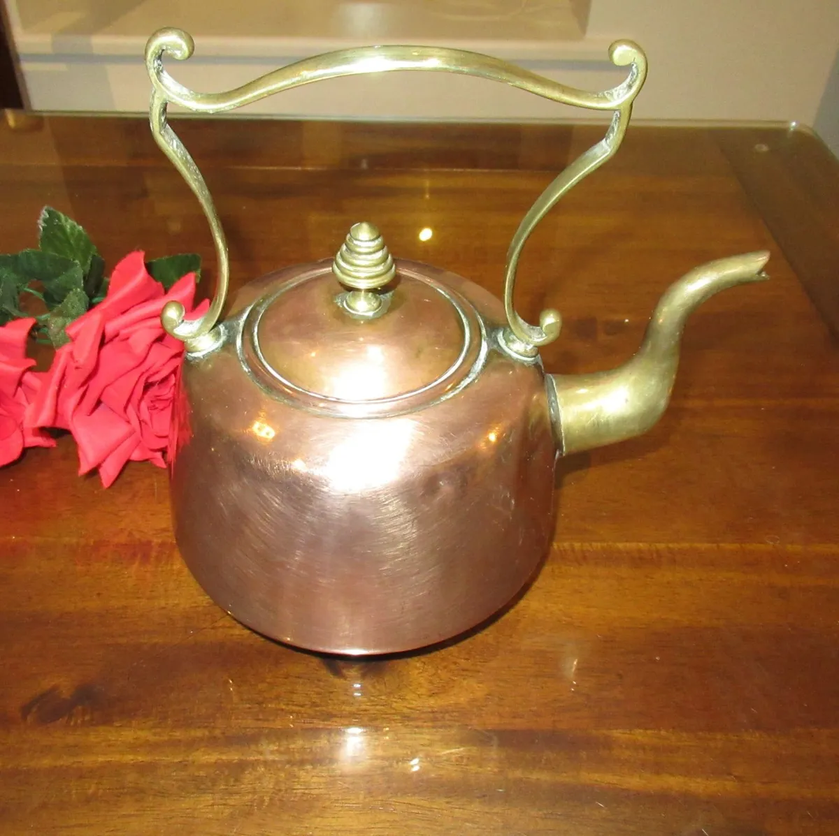 antique copper brass Kettle teapot RARE cottage - Image 3