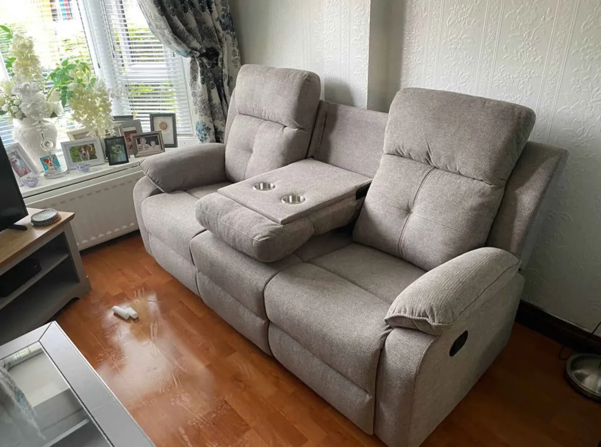 Light brown 3+2 recliner sofa suite couch set - Image 3