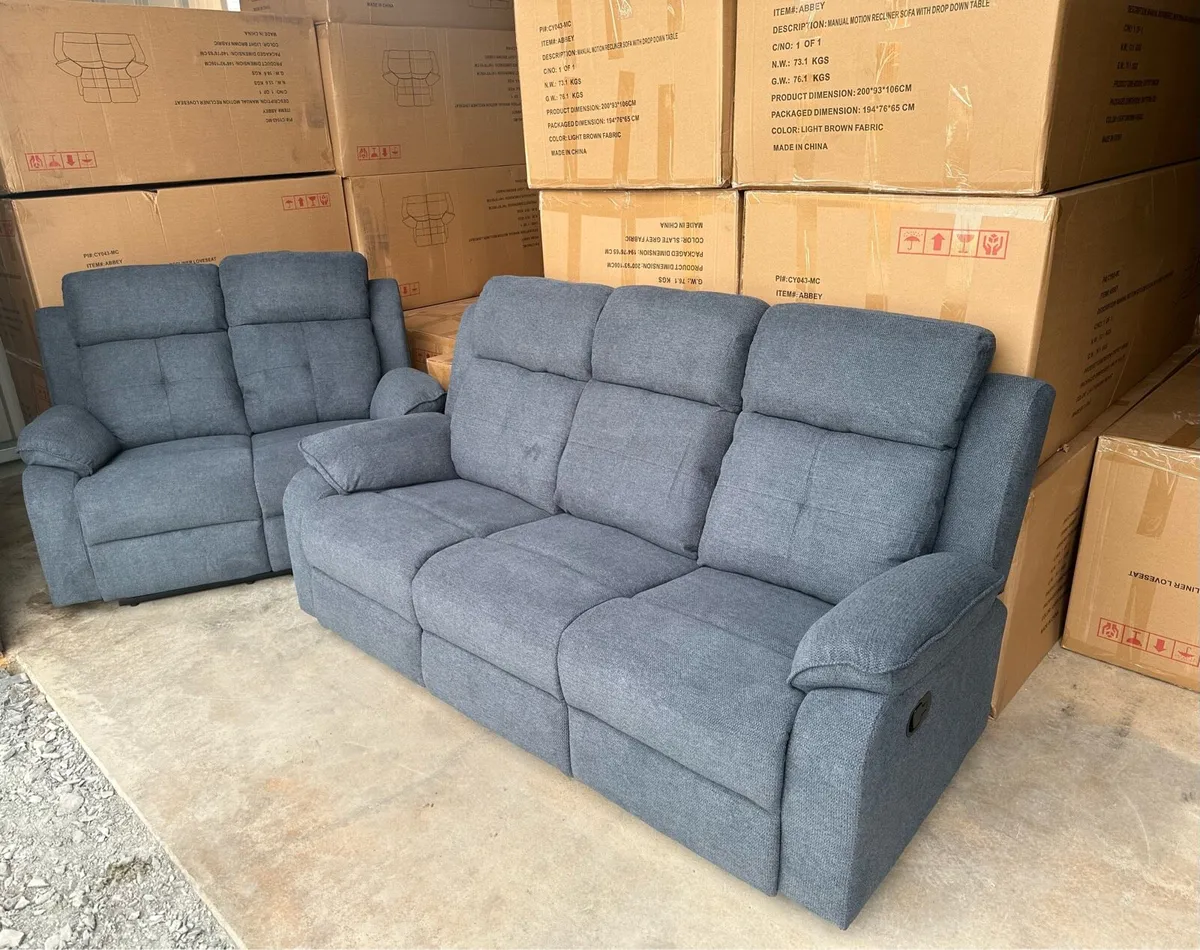 Slate grey 3+2 recliner sofa suite couch set - Image 1