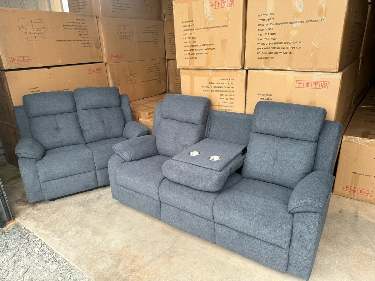 Slate grey 3+2 recliner sofa suite couch set - Image 2