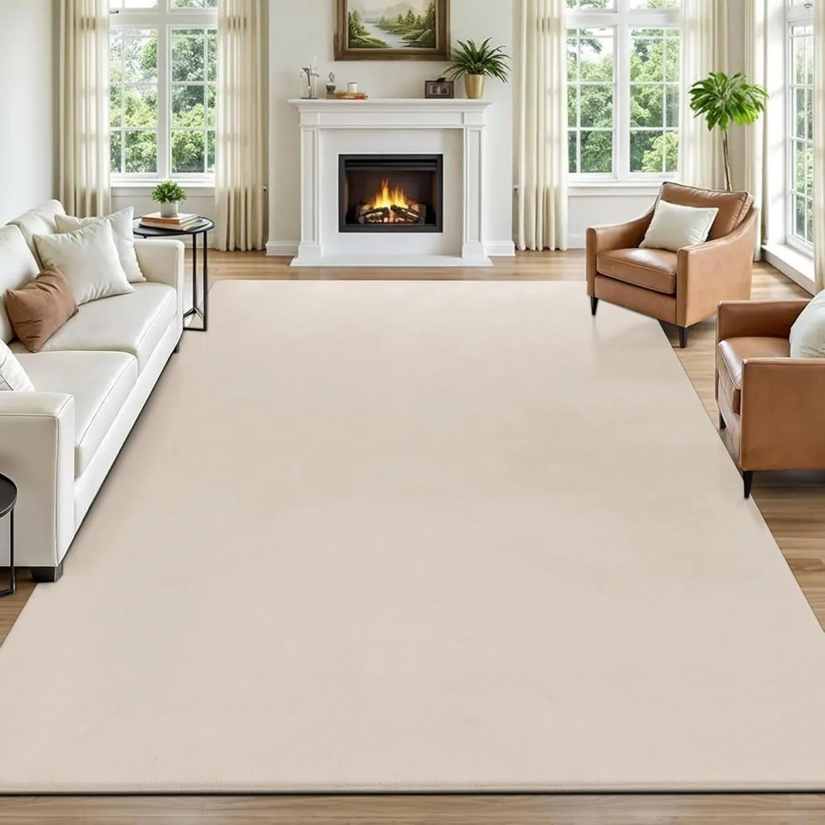 Beige Rugs Living Room Large 160x230 cm Washable - Image 1