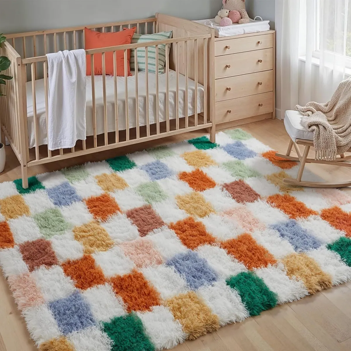 Fluffy Checkered Rugs Living Room Large Area Rug - Image 2