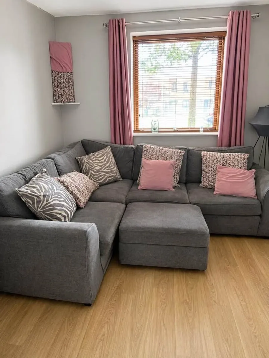Grey Corner Sofa Bed with Footstool - Image 1
